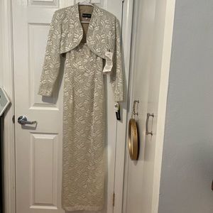 Bari Jay Ivory Gold Lace 2 pc Jacket Dress Mothers Bridal Gown Wedding Size 6